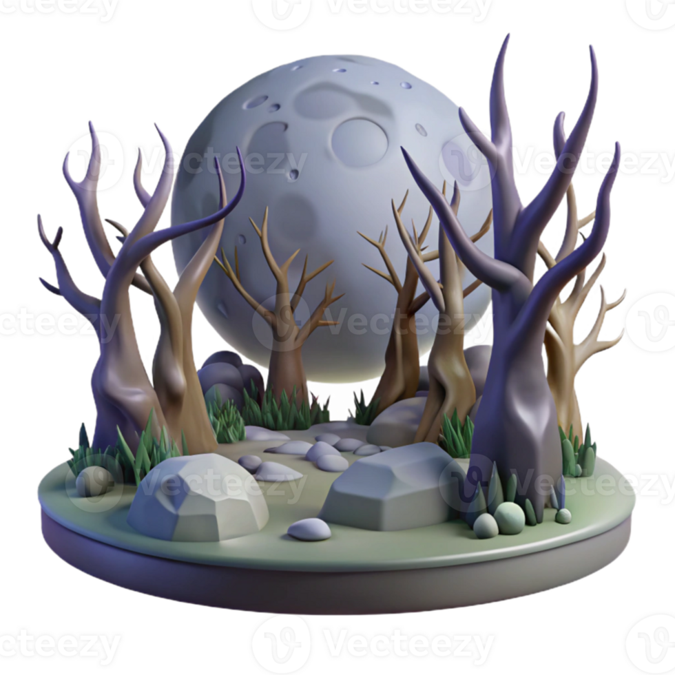 wonderful contemporary Enchanted Moonlit Forest 3D Render detailed png