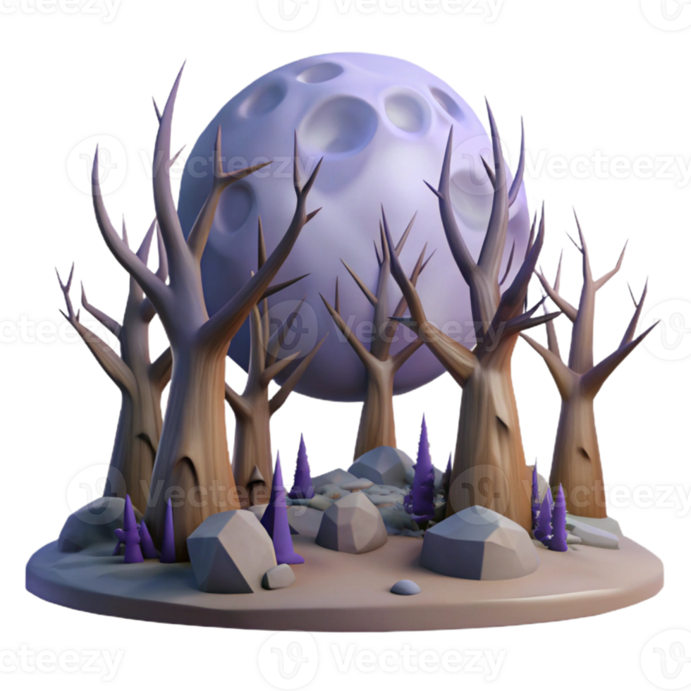 stunning creative 3D Stylized Moonlit Forest Illustration genuine png