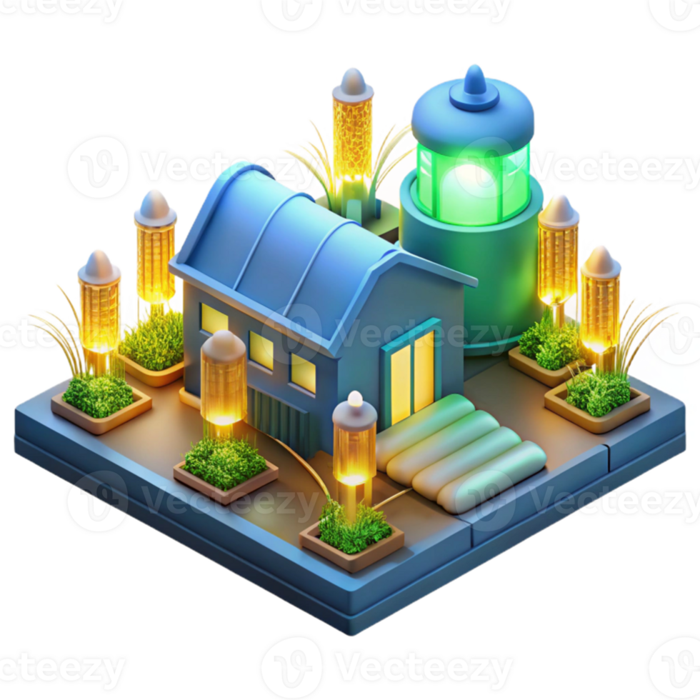 stunning contemporary Nighttime 3D House Illustration exclusive png