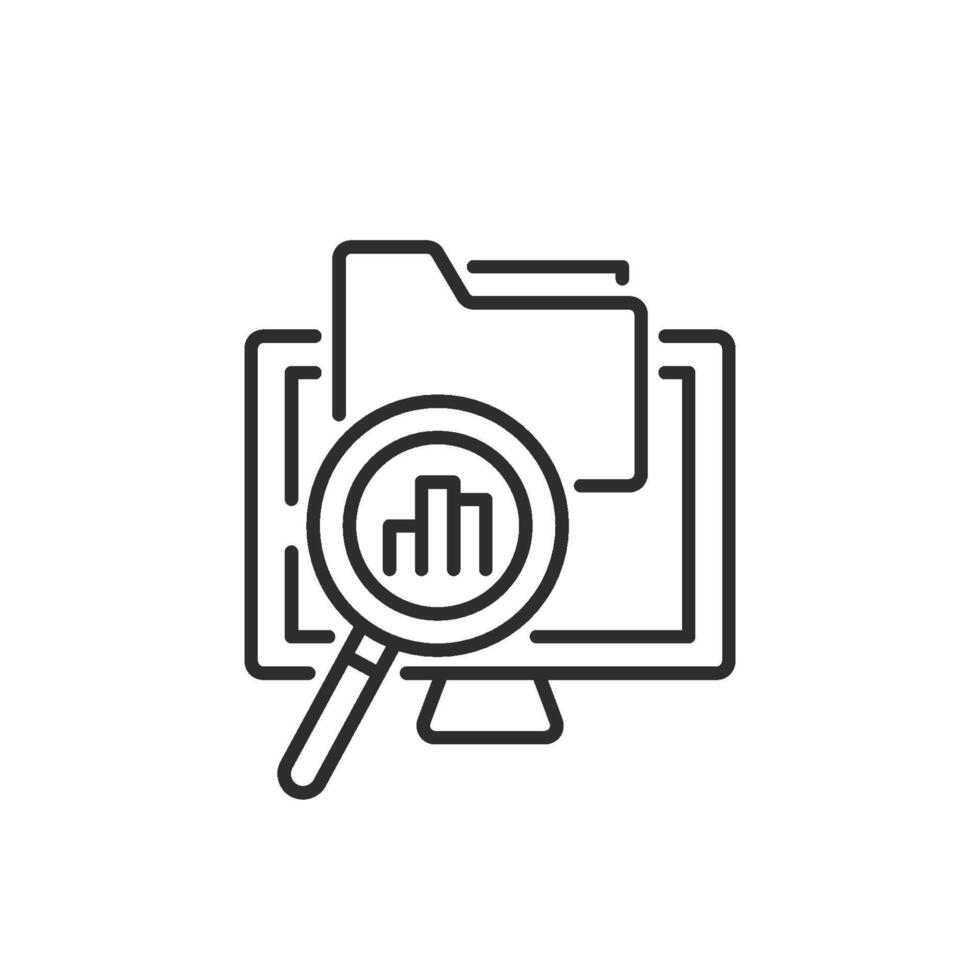 This captivating icon symbolizes data analysis, featuring a magnifying glass over a folder of graphs. Its perfect for web design and analytics, offering value for data interpretation projects vector