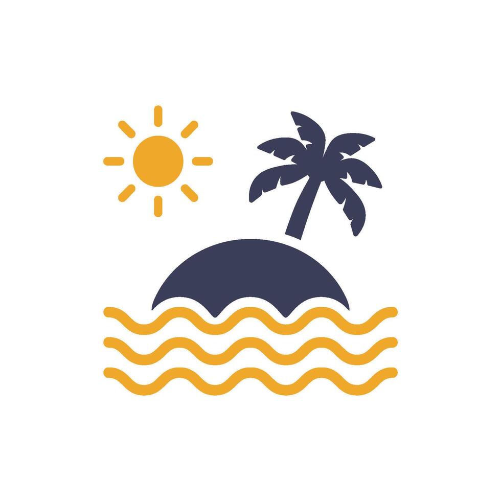 A vibrant holiday icon that beautifully represents the essence of summer travel with a radiant sun, a lush palm tree, and gentle waves, making it ideal for all vacationthemed designs vector
