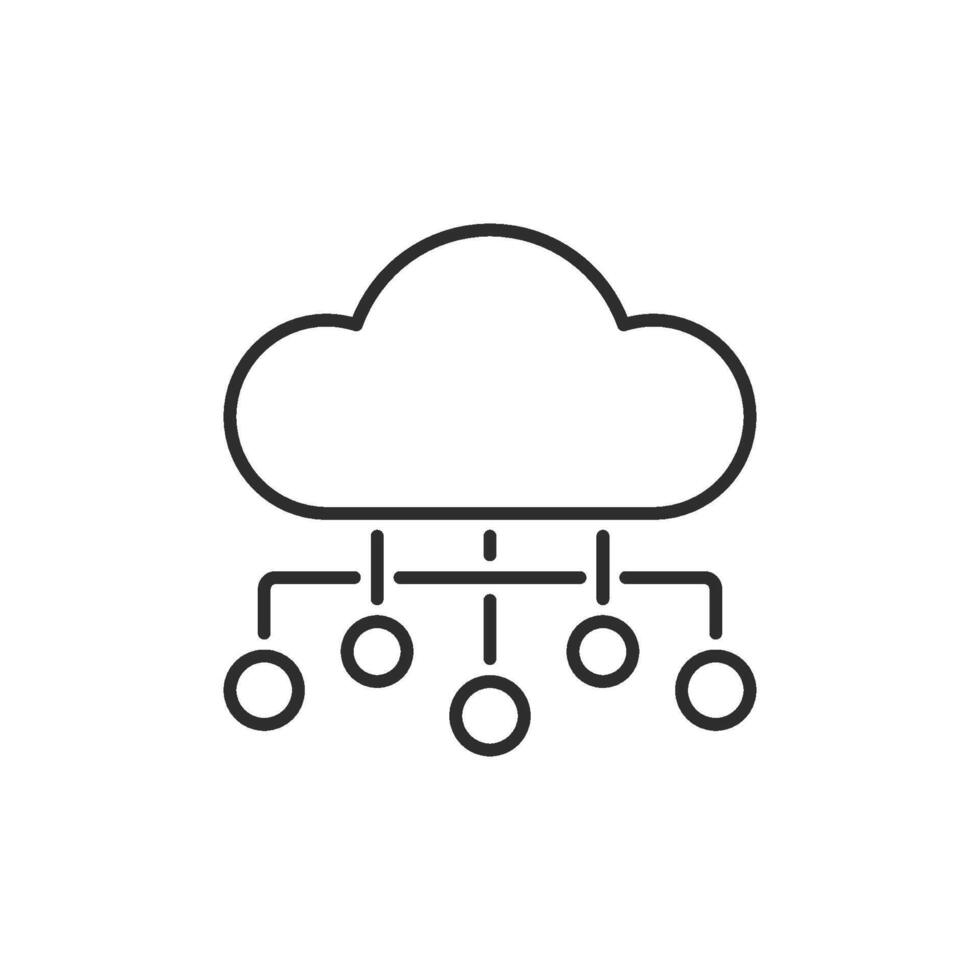 A modern, sleek cloud icon that effectively represents data analysis, with numerous connection lines leading to various nodes, symbolizing the seamless data flow involved in cloud computing vector