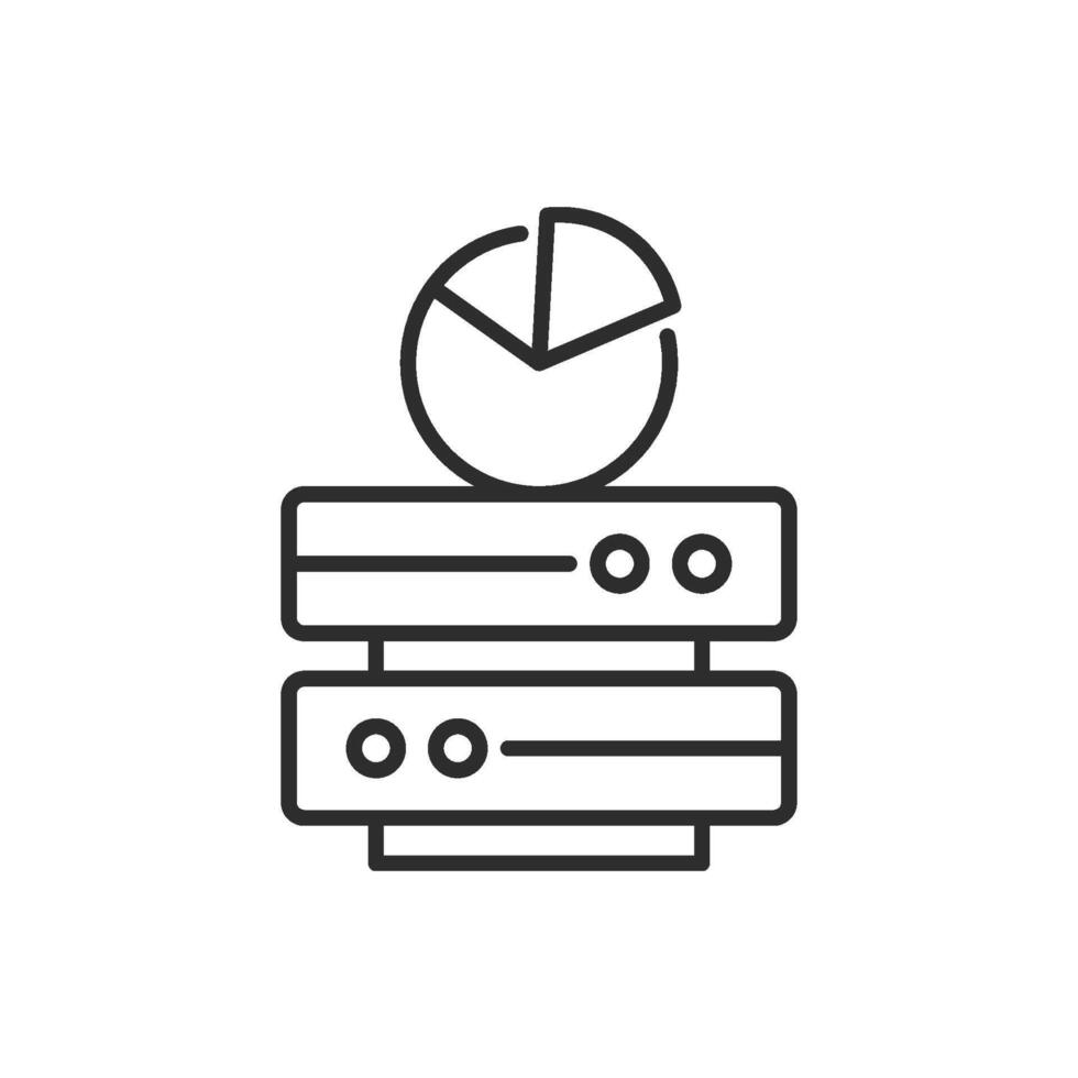 A sleek and minimalist icon that represents data analysis effectively, showcasing intricate servers and a classic pie chart, symbolizing the vital processes of data processing and valuable insights vector
