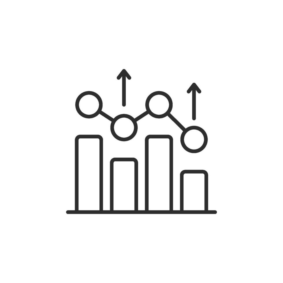 This is a straightforward linestyle icon that depicts data analysis, showcasing bar graphs and various connection points, making it ideal for use in web applications and comprehensive reports vector