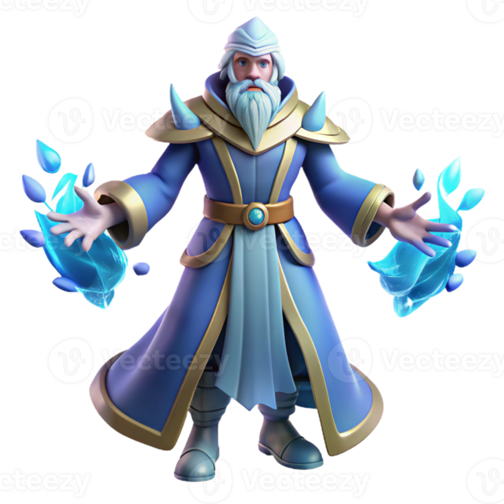 impressive modern Fantasy Wizard 3D Render premium png