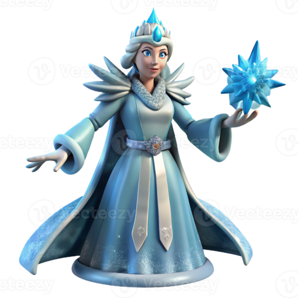 elegant artistic Ice Queen 3D Render detailed png