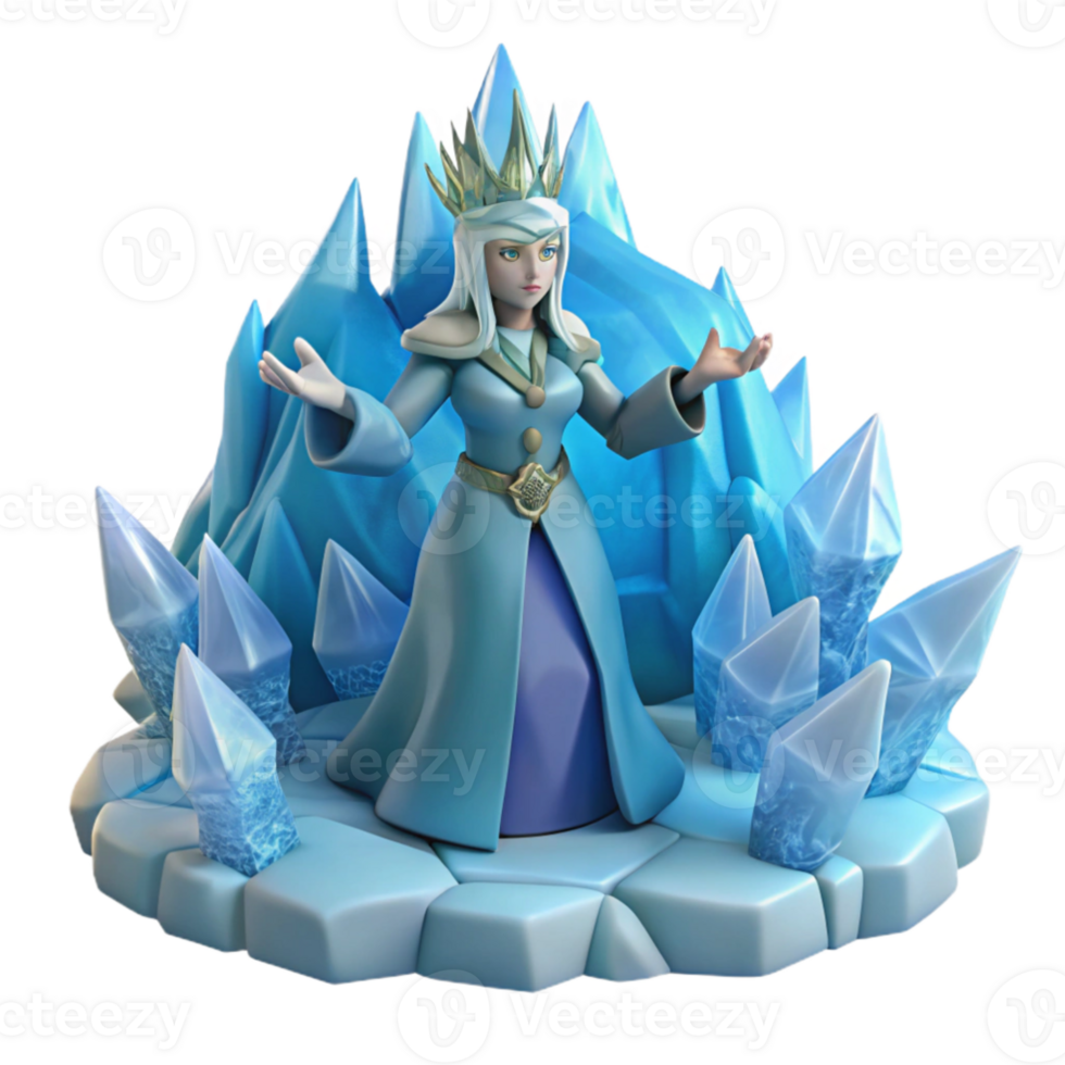 serene minimalist Ice Queen 3D Render Fantasy Figure original png