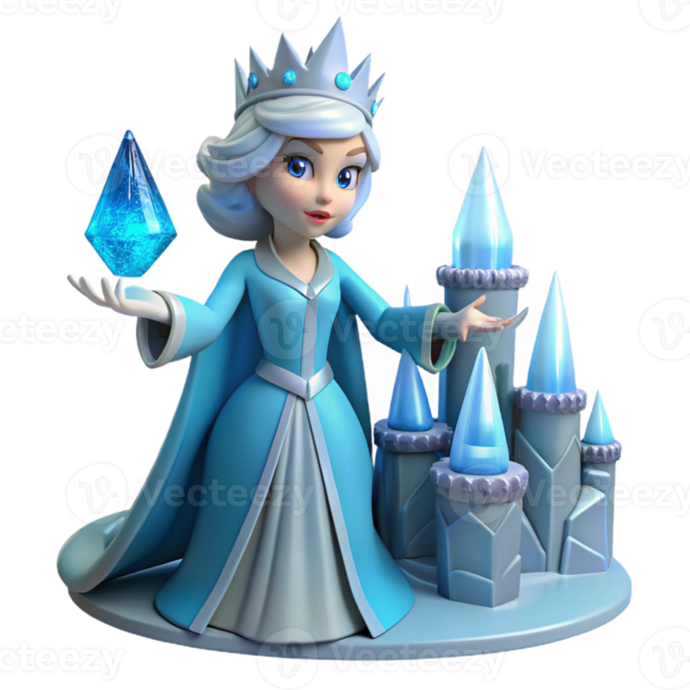 beautiful classic Ice Queen 3D Render Fantasy Castle Illustration premium png