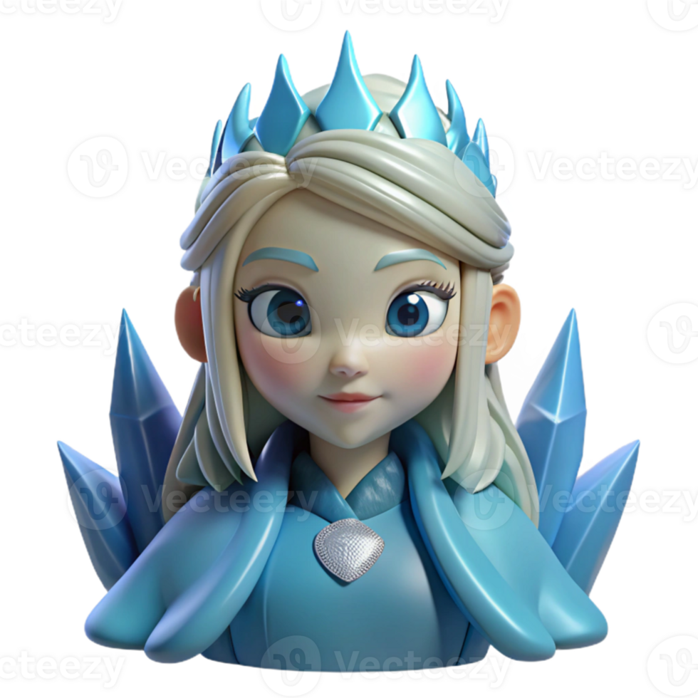 elegant minimalist Ice Queen 3D Render Cartoon Girl high resolution png