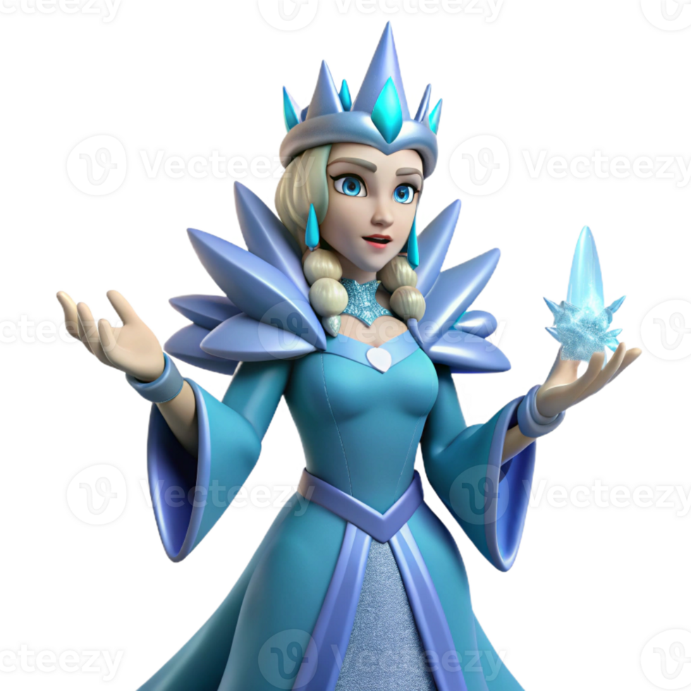 elegant modern Ice Queen 3D Render detailed png