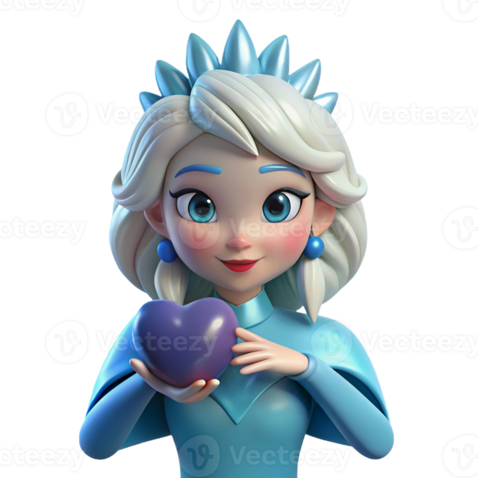 vibrant contemporary 3D Cartoon Ice Queen with Heart high resolution png