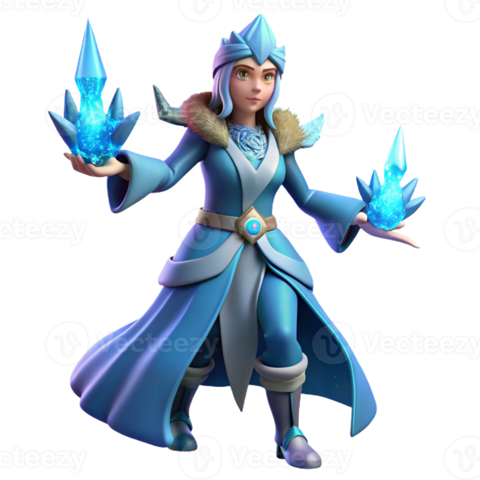 dramatic rustic Ice Sorceress 3D Render high quality png