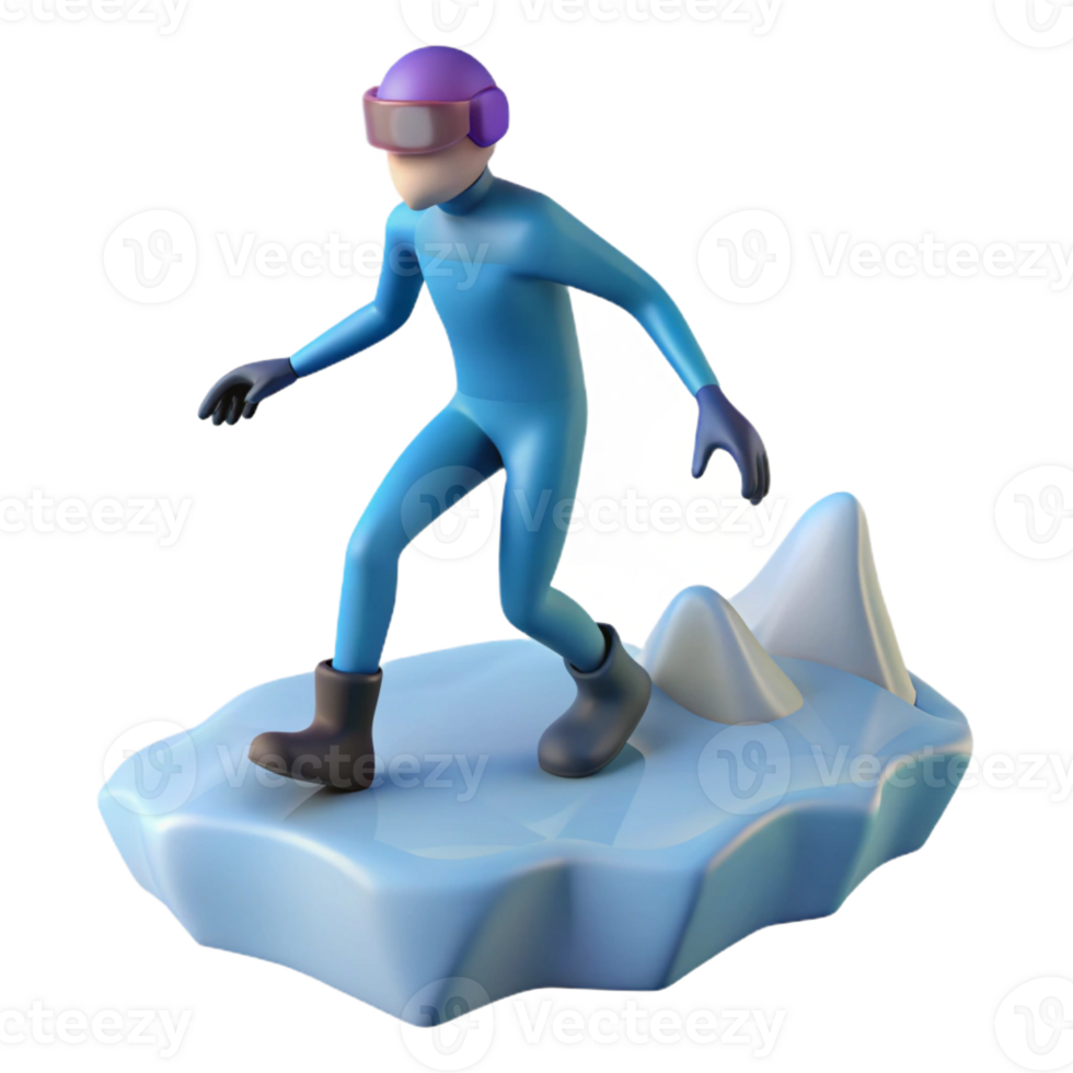 beautiful contemporary 3D Illustration Winter Sportsman on Iceberg exclusive png