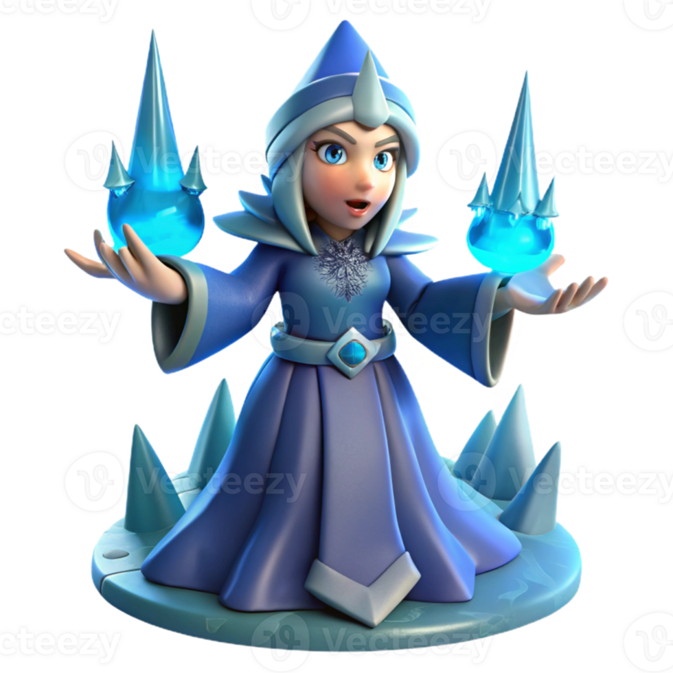 dramatic vintage Ice Sorceress 3D Render high quality png