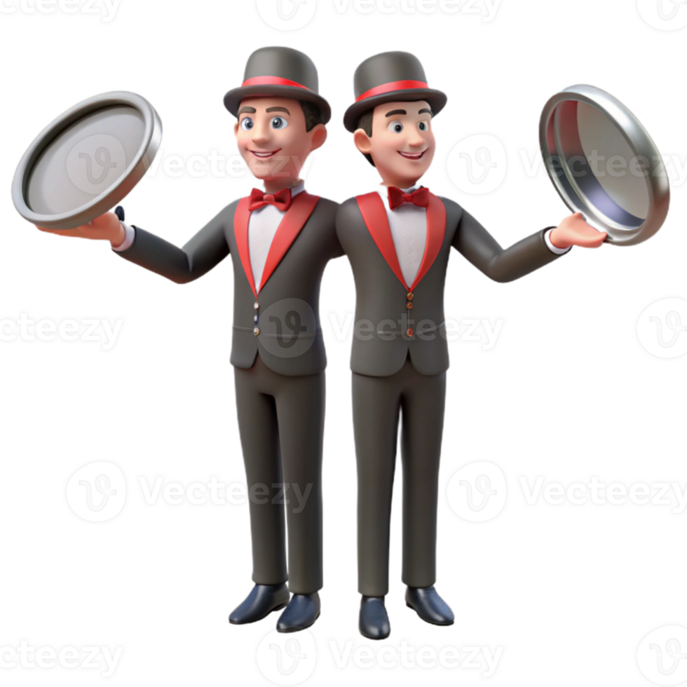 extraordinary contemporary 3D Illustration Twin Waiters with Trays genuine png