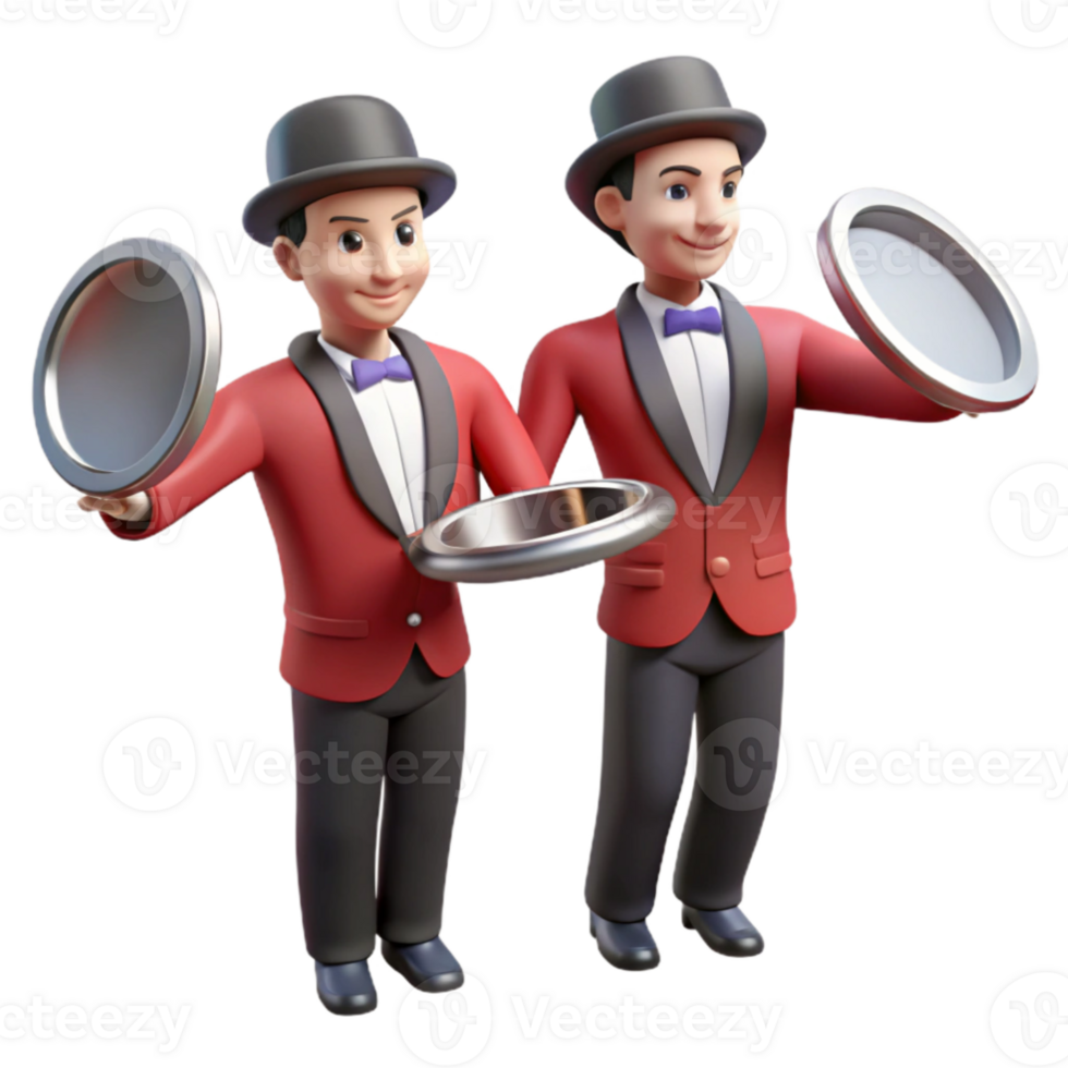 magnificent creative 3D Illustration Two Waiters Red Jackets exclusive png
