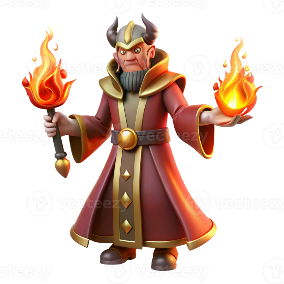 dramatic abstract 3D Render Fire Wizard Fantasy premium png