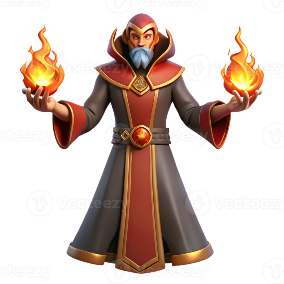 impressive artistic Wizard 3D Render, Fire Magic professional png