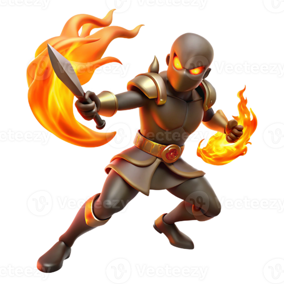 serene modern Fiery Warrior 3D Render genuine png