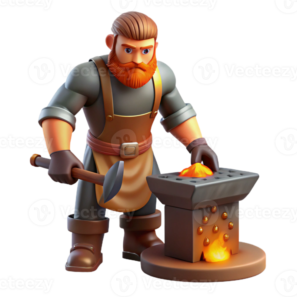 stunning artistic 3D Cartoon Blacksmith Working at Anvil premium png
