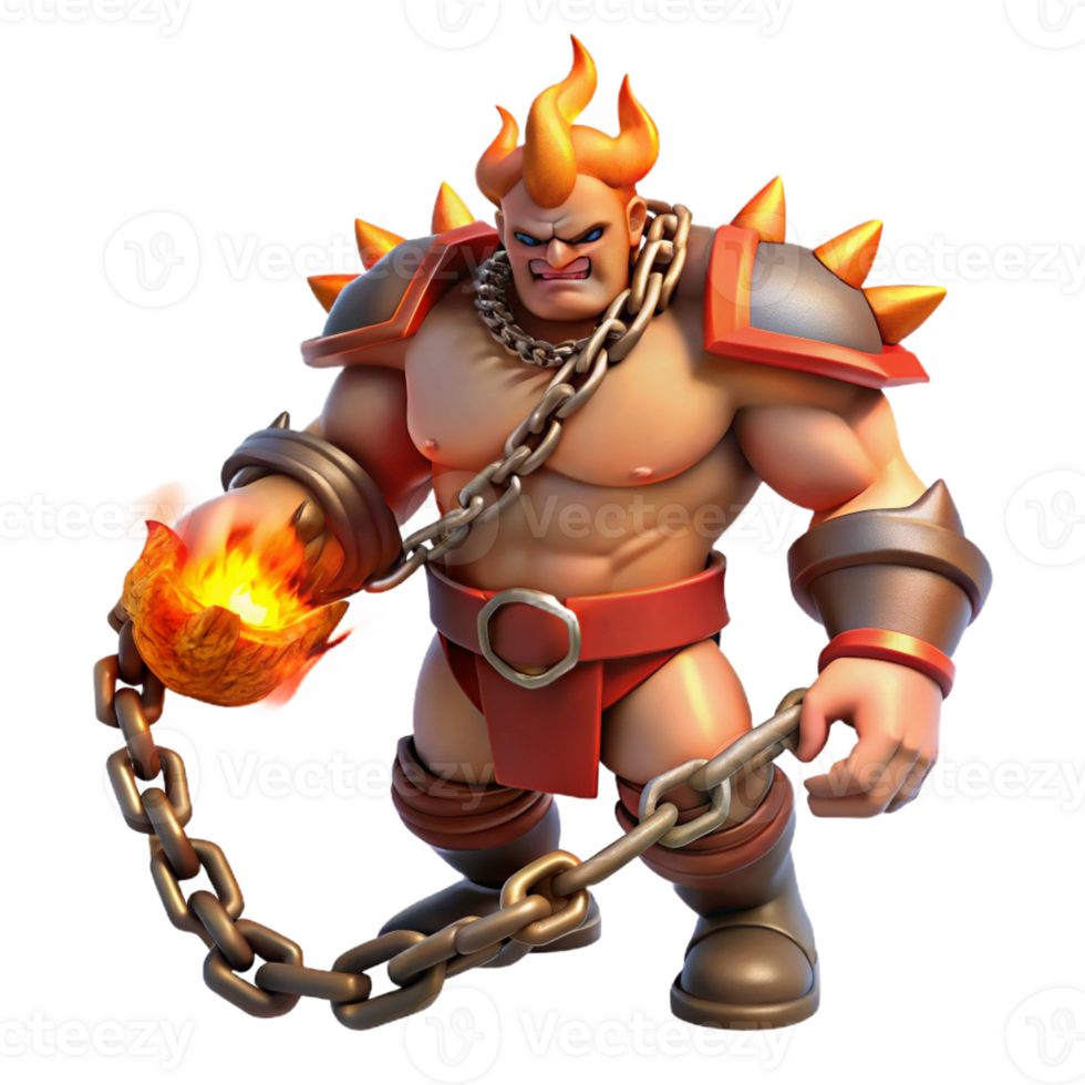 wonderful minimalist Fiery Barbarian 3D Render authentic png