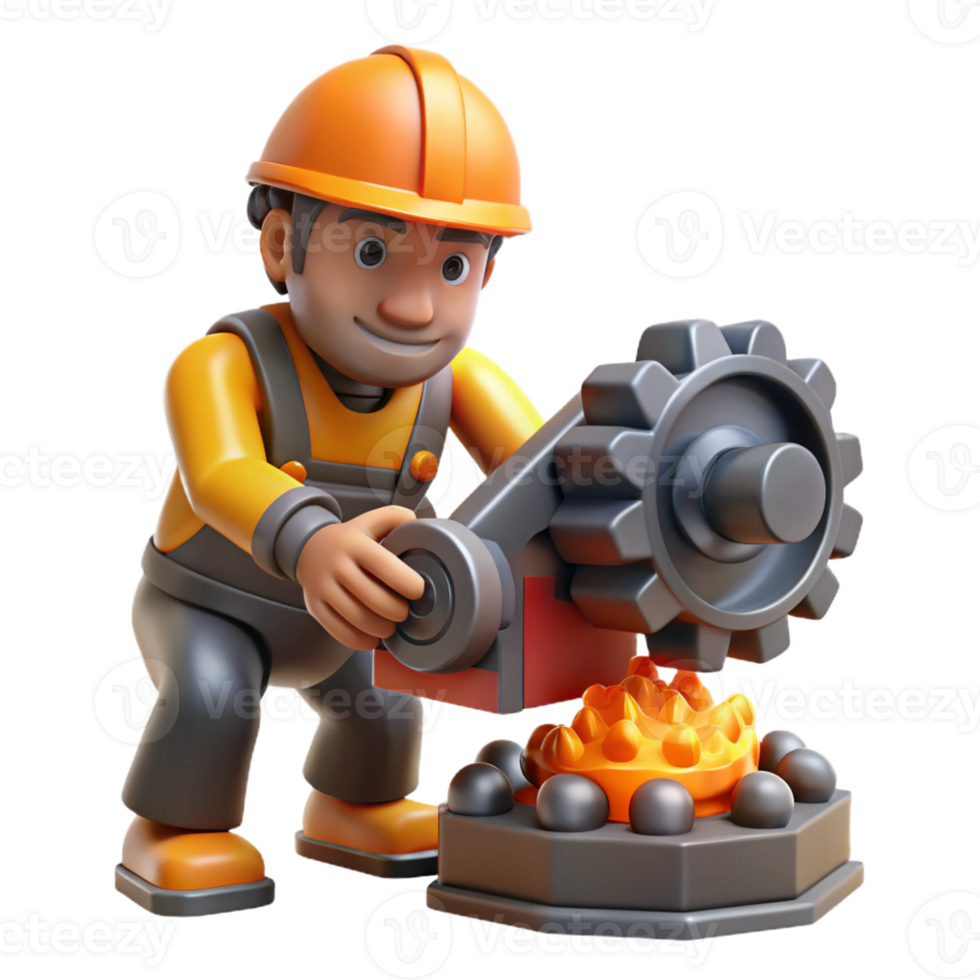 serene rustic Cartoon 3D Worker Operating Gear authentic png