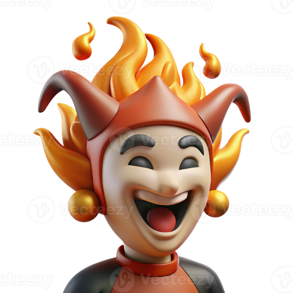 elegant vintage Joyful 3D Jester Illustration with Flaming Hair high quality png