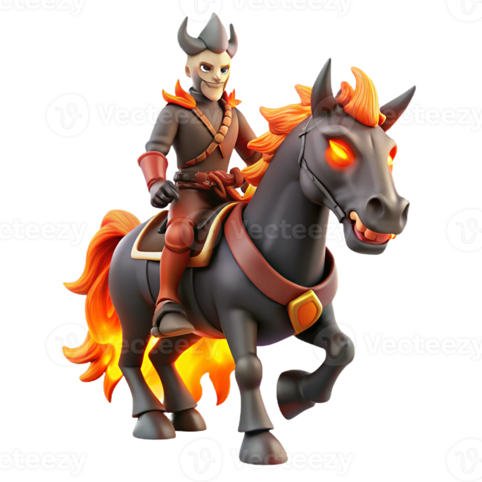 magnificent abstract Fiery Knight on Infernal Steed 3D Render detailed png