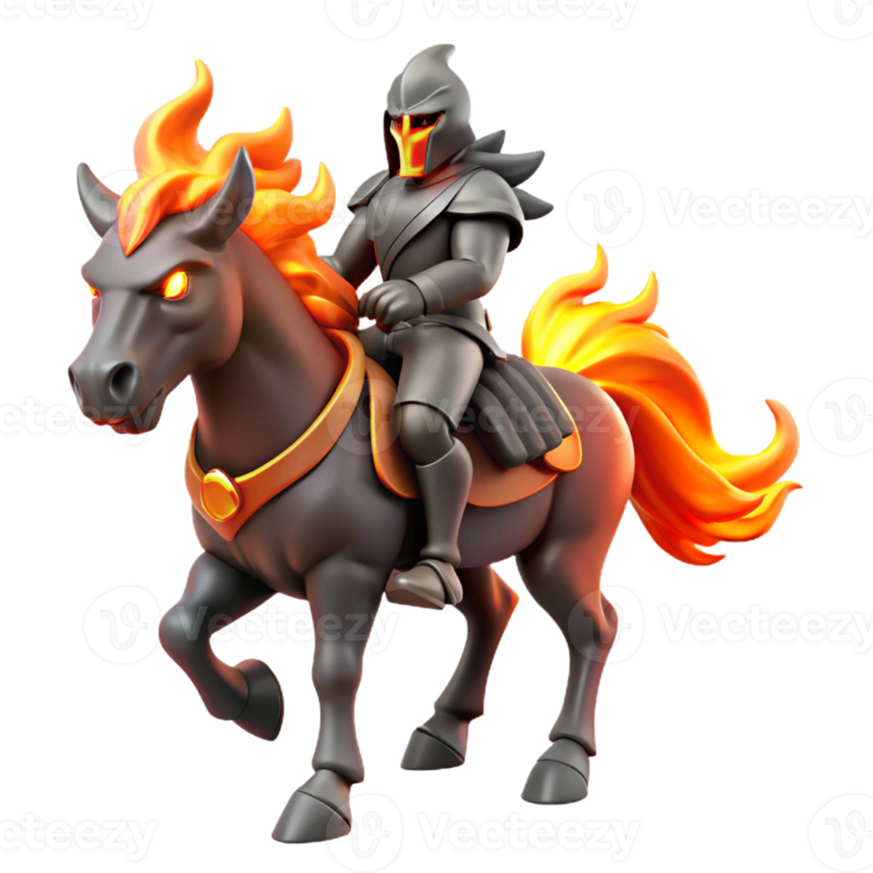stunning classic 3D Render Knight on Fiery Horse original png