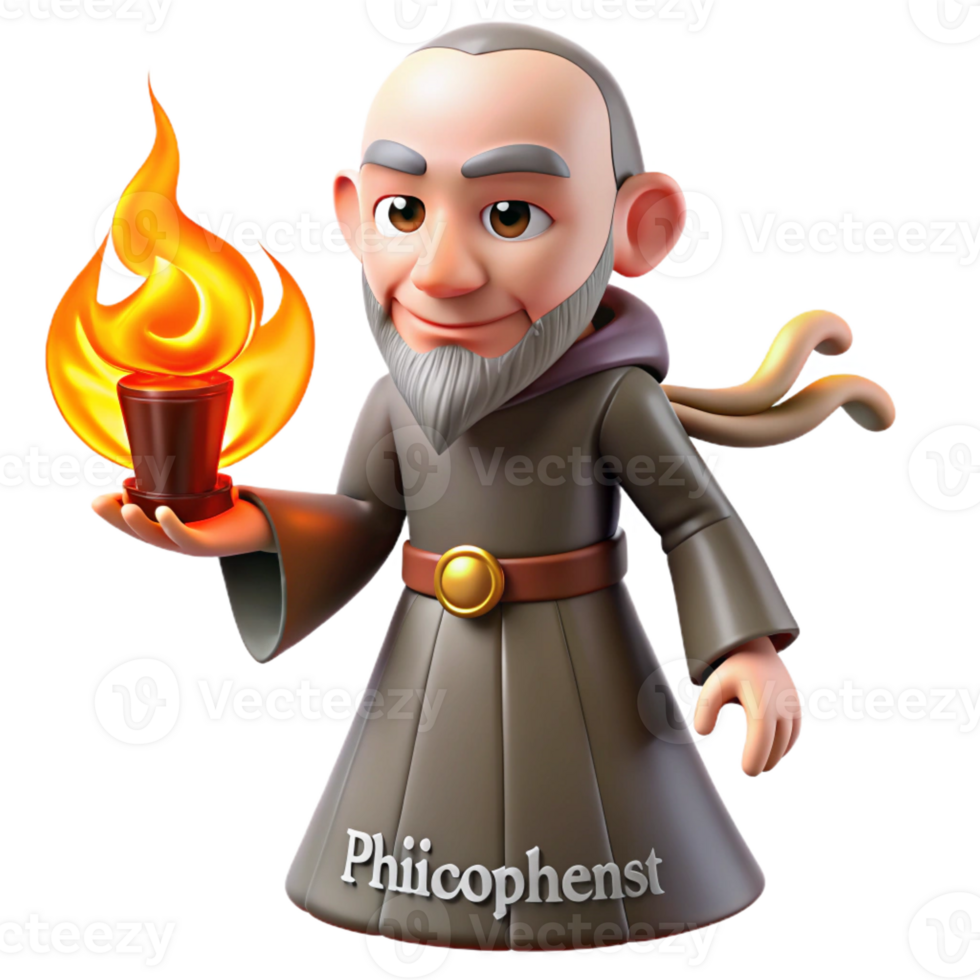 impressive abstract 3D Cartoon Wise Man with Flame Illustration original png