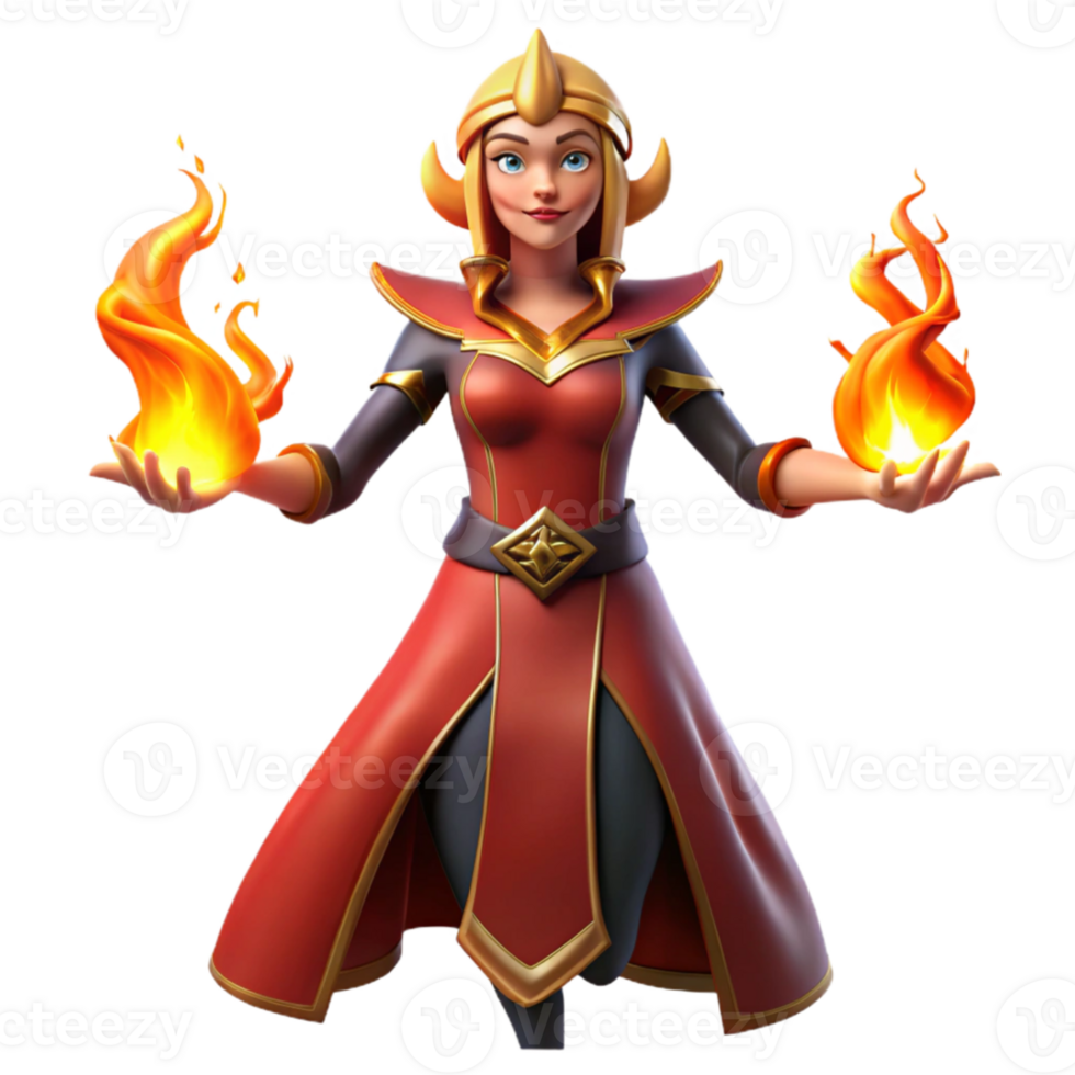 magnificent classic 3D Render Fire Mage Woman Illustration authentic png