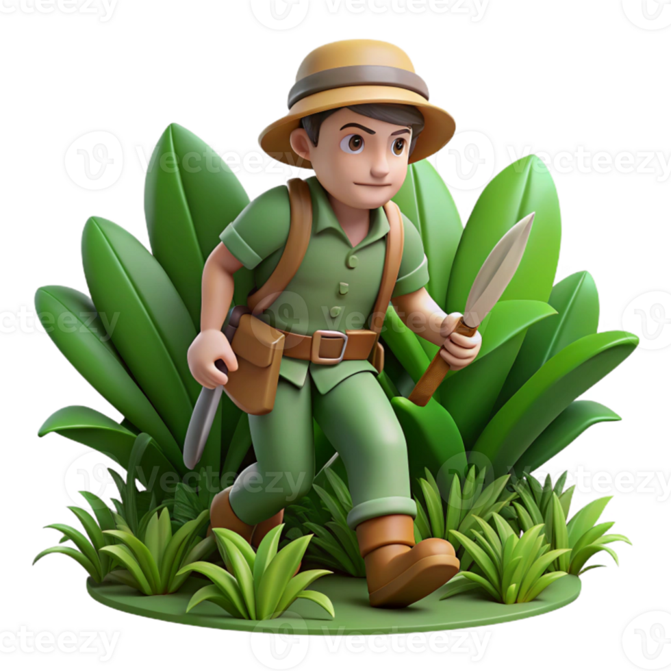 elegant artistic 3D Cartoon Explorer in Jungle professional png