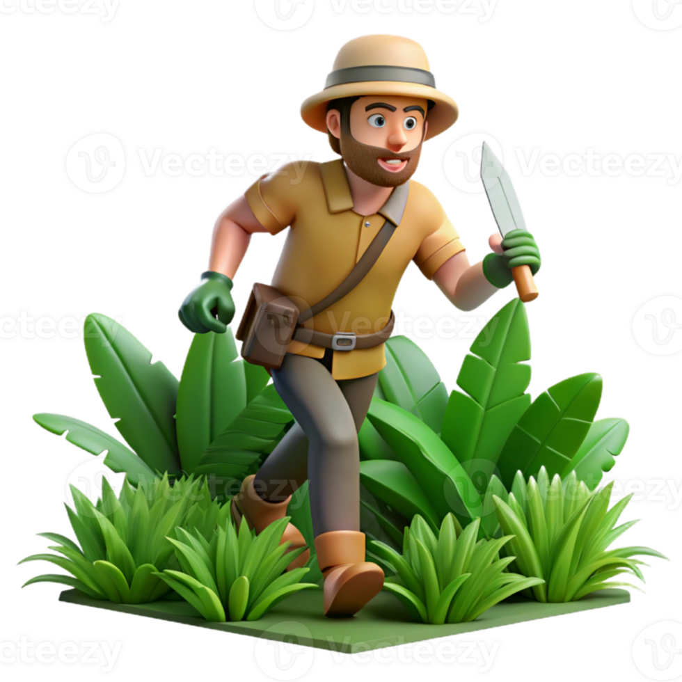 magnificent contemporary 3D Cartoon Explorer in Jungle professional png