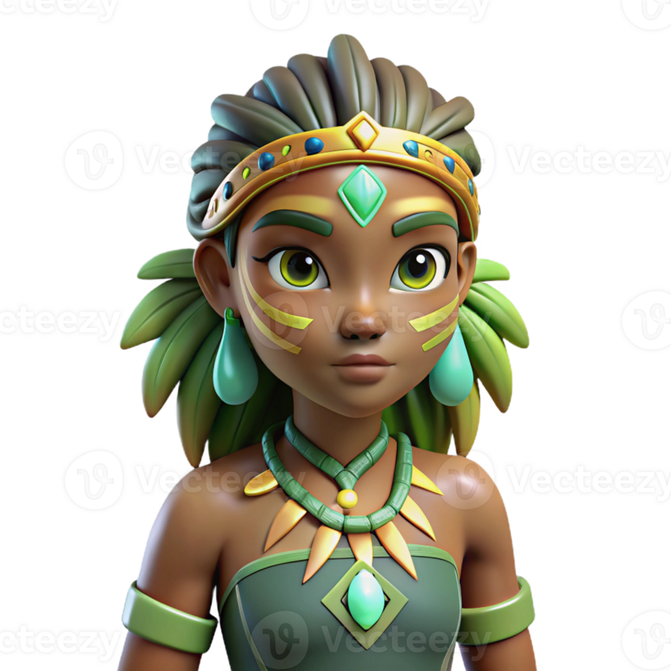 impressive artistic 3D Cartoon Girl Jungle Princess Illustration high resolution png