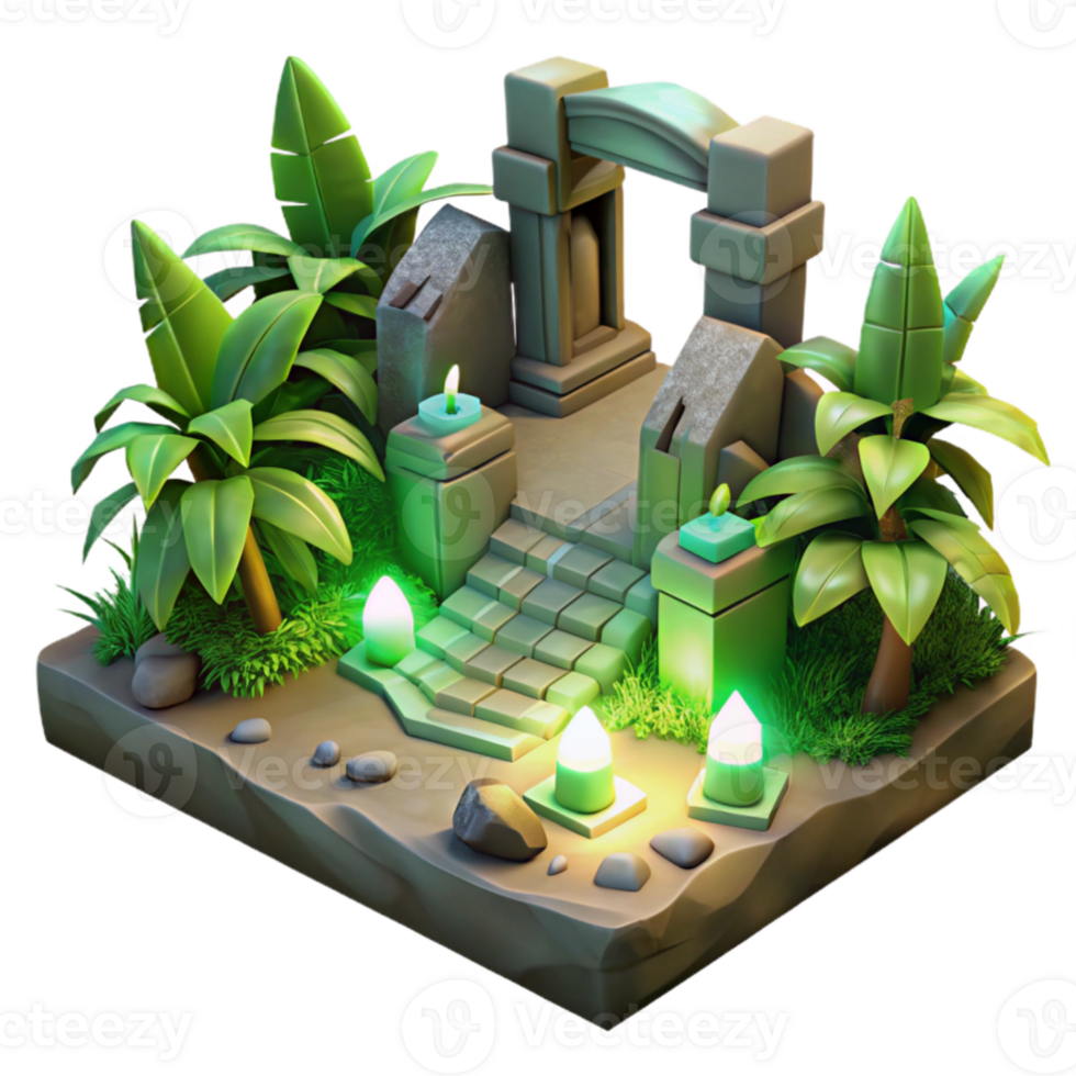 serene classic Jungle Stone Arch 3D Render professional png