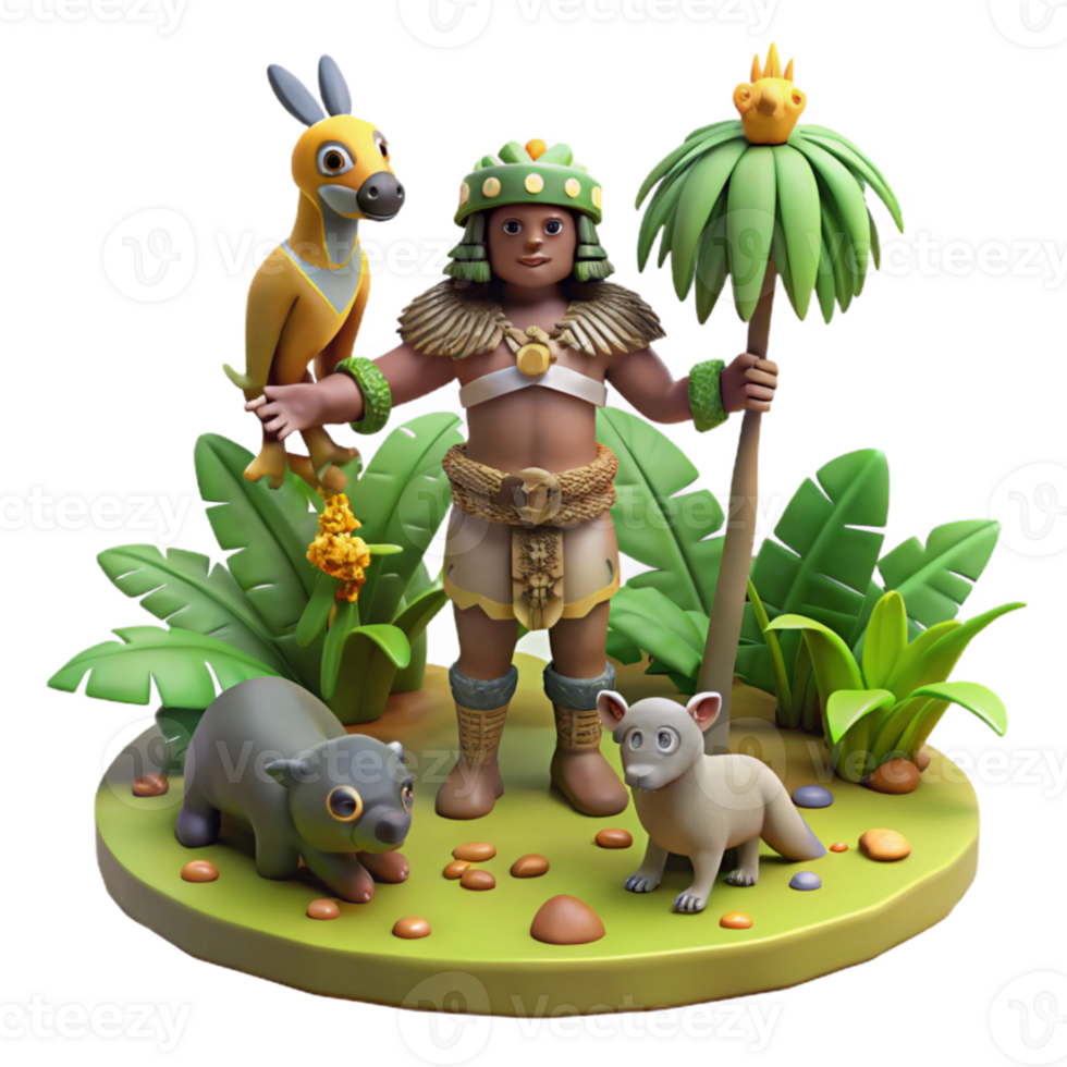 stunning artistic 3D Render Jungle Boy with Animals high resolution png