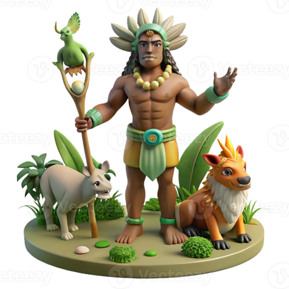 wonderful abstract 3D Render Shaman with Animals 4K png