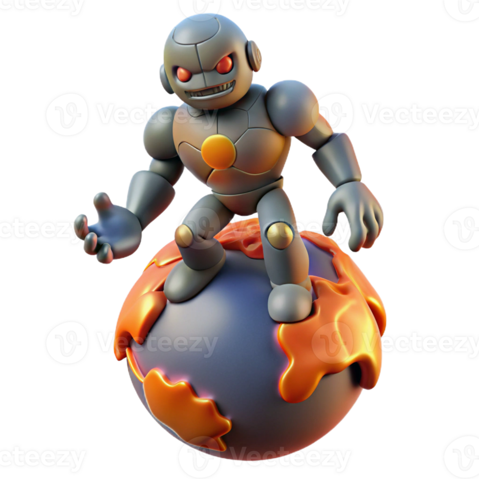 vibrant modern 3D Render Cartoon Robot on Planet authentic png