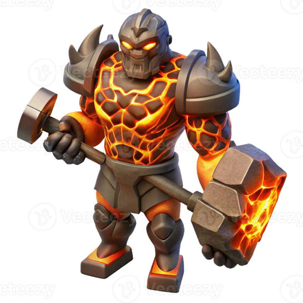 beautiful contemporary Lava Golem 3D Render detailed png