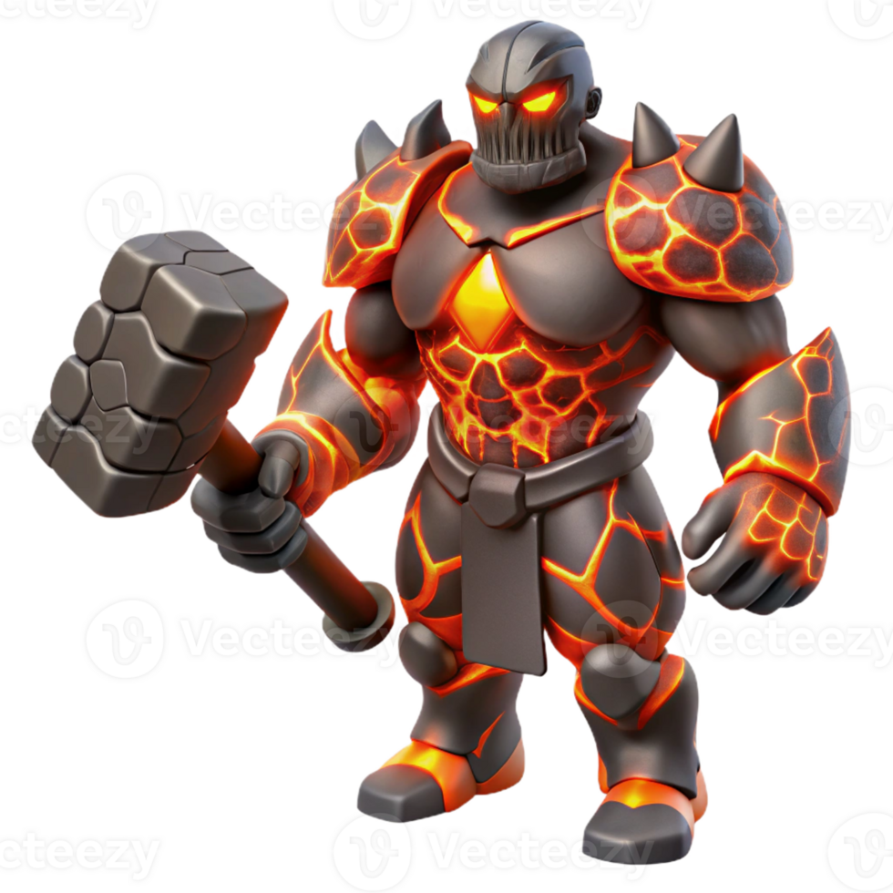 magnificent traditional Lava Golem 3D Render 4K png