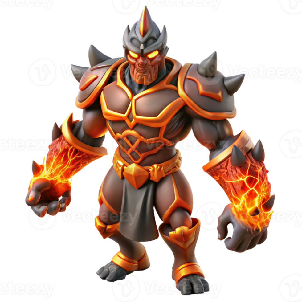 dramatic traditional Fiery Lava Warrior 3D Render professional png