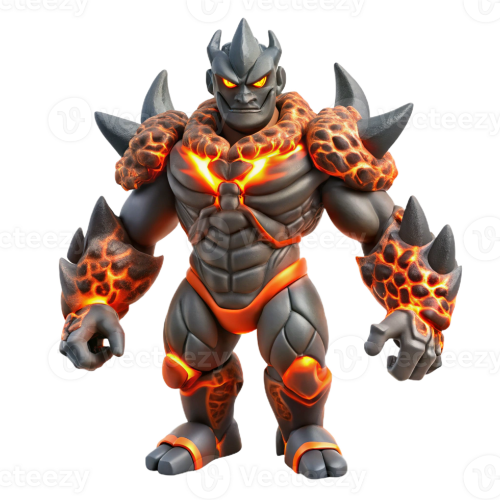 stunning vintage Lava Golem 3D Render high resolution png