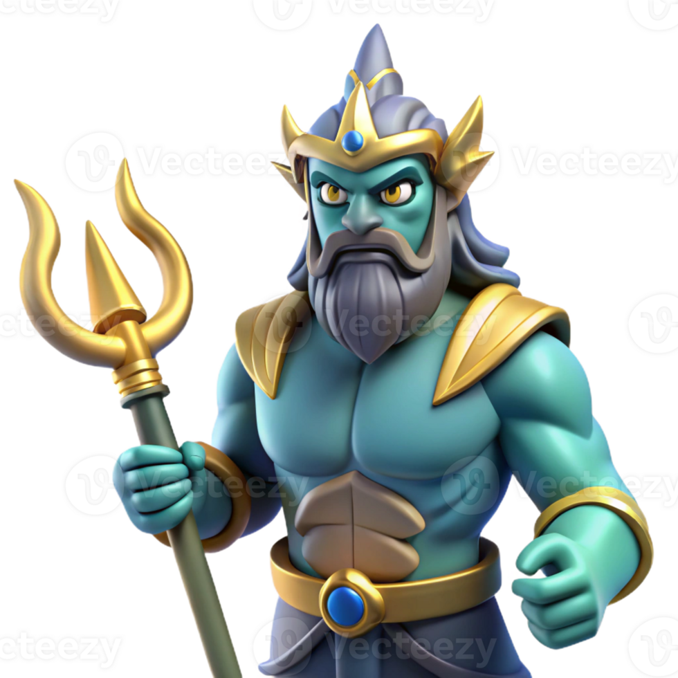 extraordinary contemporary Stylized 3D Render of a Mighty Sea God genuine png