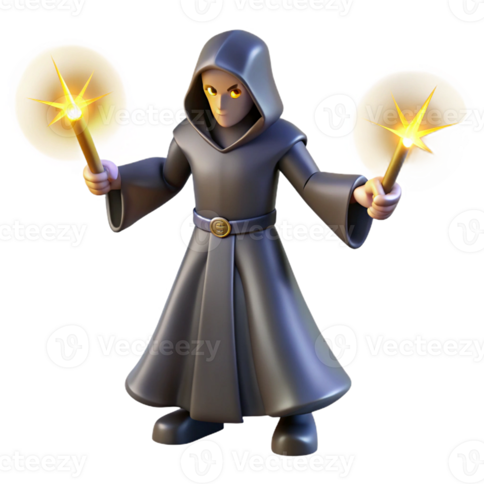 serene contemporary 3D Render Dark Wizard Magical Staffs authentic png