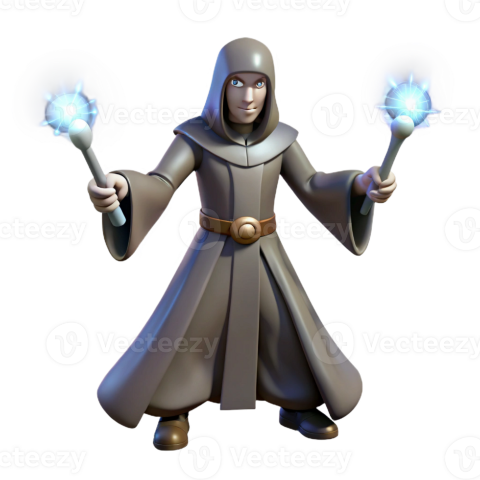 serene contemporary 3D Render Wizard, Magic Staff, Fantasy genuine png