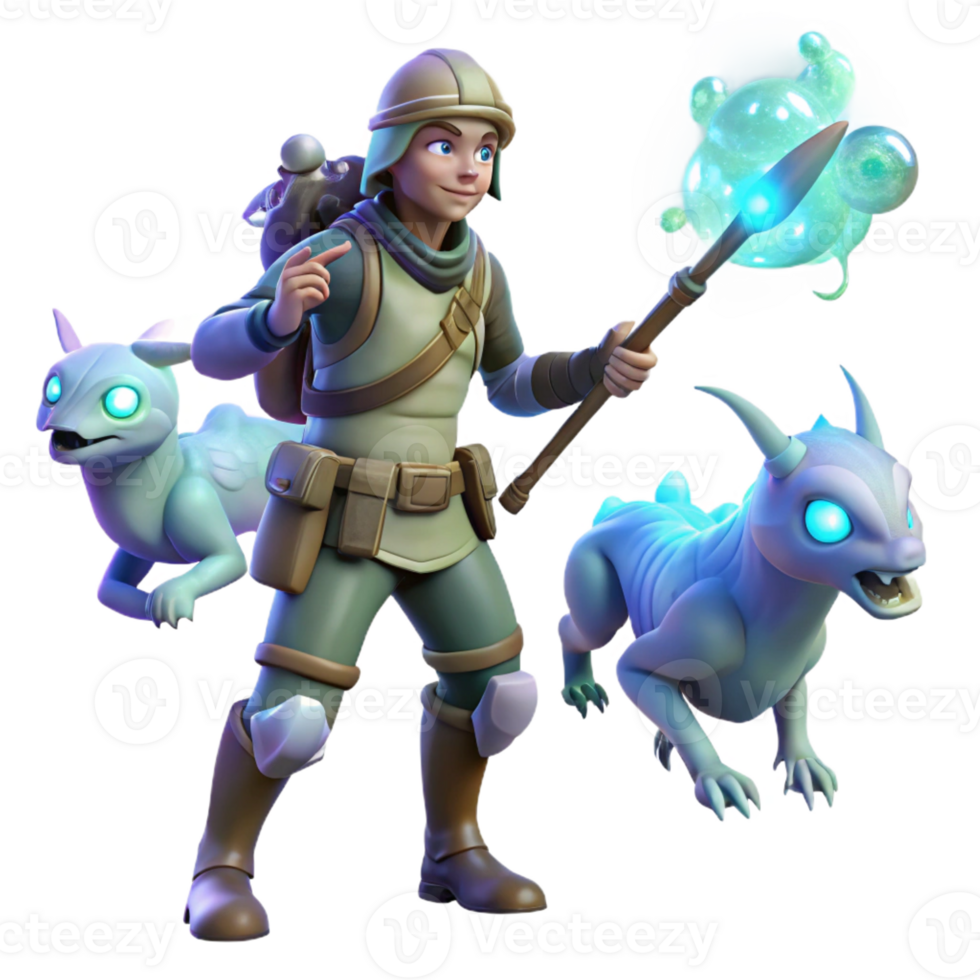 extraordinary rustic 3D Illustration Fantasy Adventurer with Creatures exclusive png