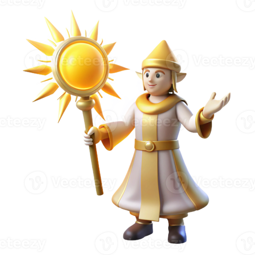 dramatic minimalist 3D Render Sun Wizard Fantasy Character authentic png