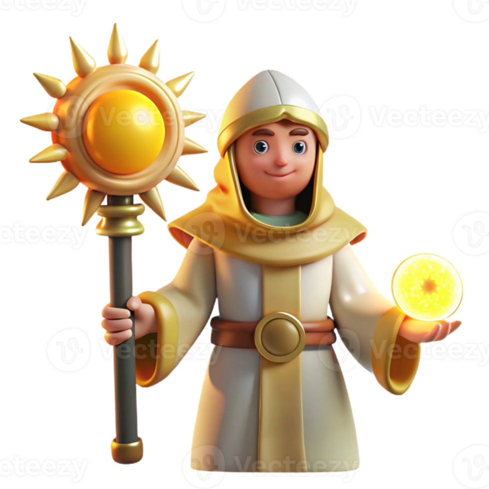 serene rustic 3D Render of a Young Mage genuine png