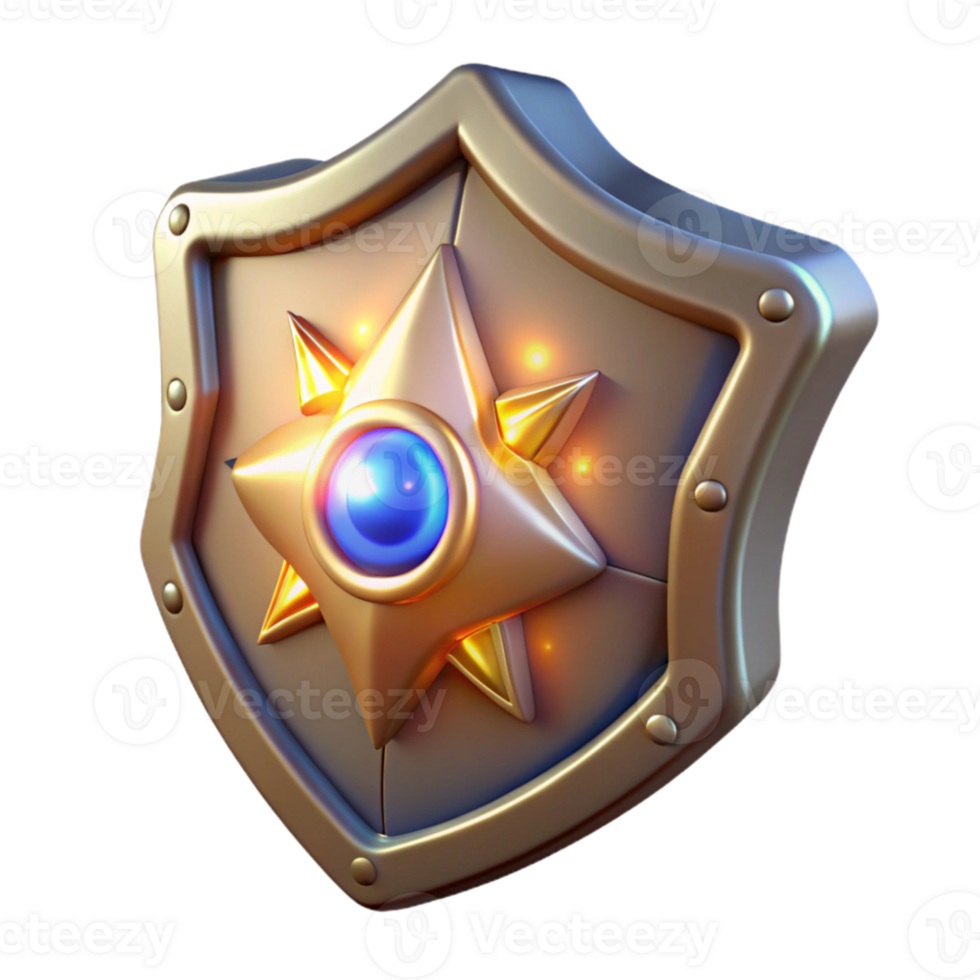 impressive artistic Golden Shield 3D Render original png