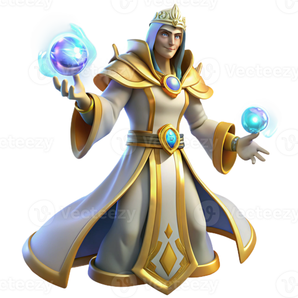 beautiful vintage 3D Render of a Fantasy King Wizard detailed png
